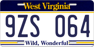 WV license plate 9ZS064
