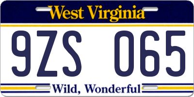 WV license plate 9ZS065