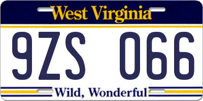 WV license plate 9ZS066