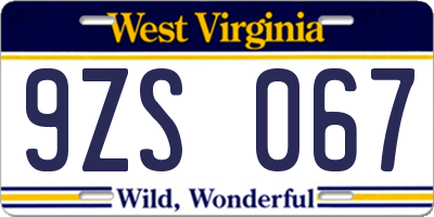WV license plate 9ZS067