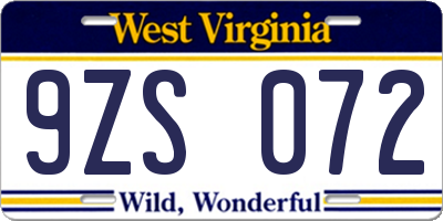WV license plate 9ZS072