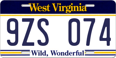 WV license plate 9ZS074