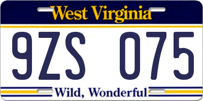 WV license plate 9ZS075