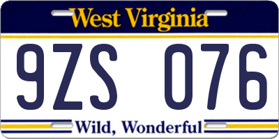 WV license plate 9ZS076