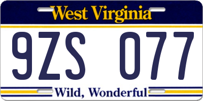 WV license plate 9ZS077