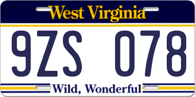 WV license plate 9ZS078