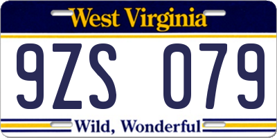 WV license plate 9ZS079