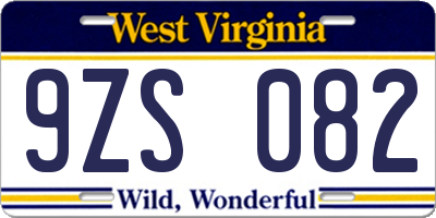 WV license plate 9ZS082