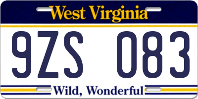 WV license plate 9ZS083