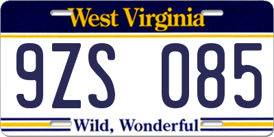 WV license plate 9ZS085