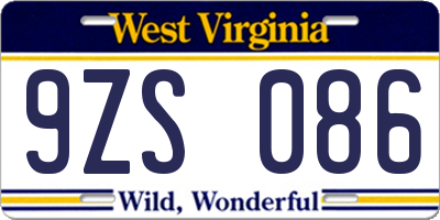 WV license plate 9ZS086
