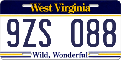 WV license plate 9ZS088