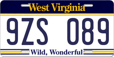 WV license plate 9ZS089
