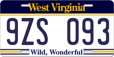 WV license plate 9ZS093