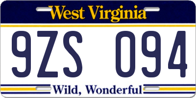 WV license plate 9ZS094