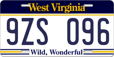 WV license plate 9ZS096