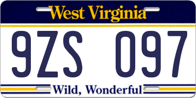 WV license plate 9ZS097