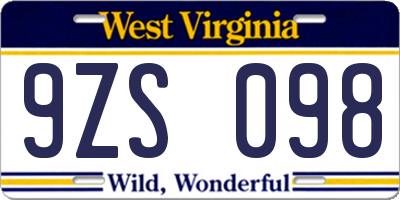 WV license plate 9ZS098