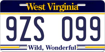 WV license plate 9ZS099