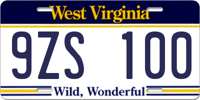 WV license plate 9ZS100