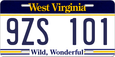WV license plate 9ZS101