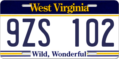WV license plate 9ZS102