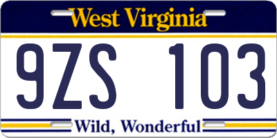 WV license plate 9ZS103