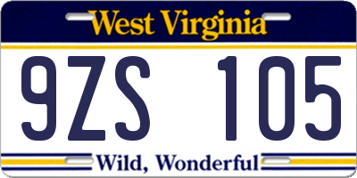 WV license plate 9ZS105