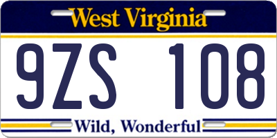 WV license plate 9ZS108