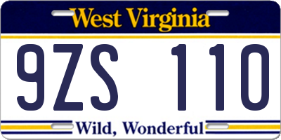 WV license plate 9ZS110