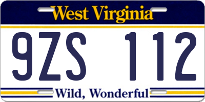 WV license plate 9ZS112