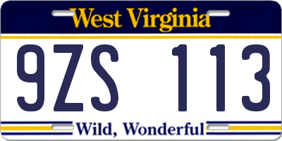 WV license plate 9ZS113