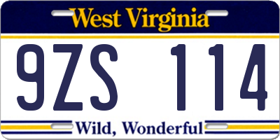 WV license plate 9ZS114