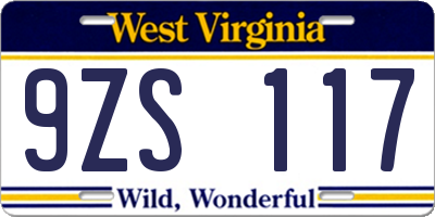 WV license plate 9ZS117