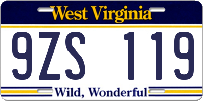 WV license plate 9ZS119
