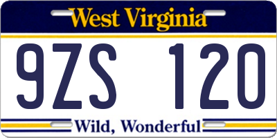 WV license plate 9ZS120
