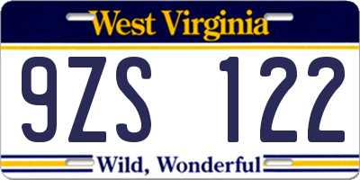 WV license plate 9ZS122