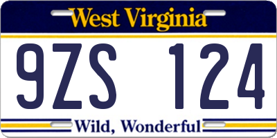 WV license plate 9ZS124