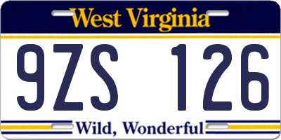 WV license plate 9ZS126