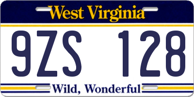 WV license plate 9ZS128