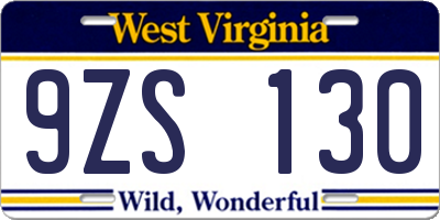 WV license plate 9ZS130