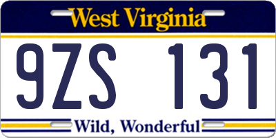 WV license plate 9ZS131