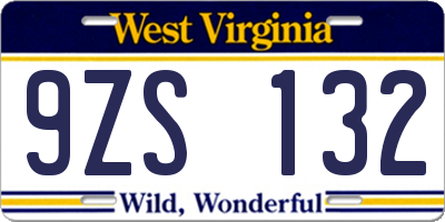 WV license plate 9ZS132