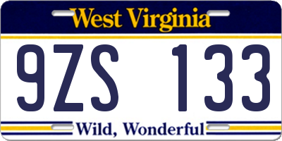 WV license plate 9ZS133