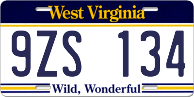 WV license plate 9ZS134