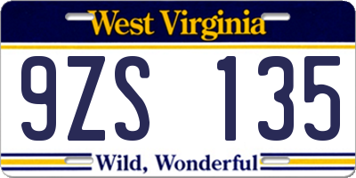 WV license plate 9ZS135