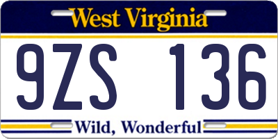 WV license plate 9ZS136