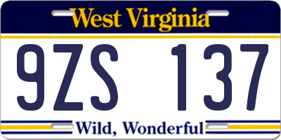 WV license plate 9ZS137
