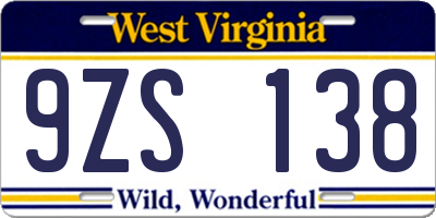 WV license plate 9ZS138
