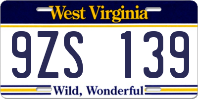 WV license plate 9ZS139